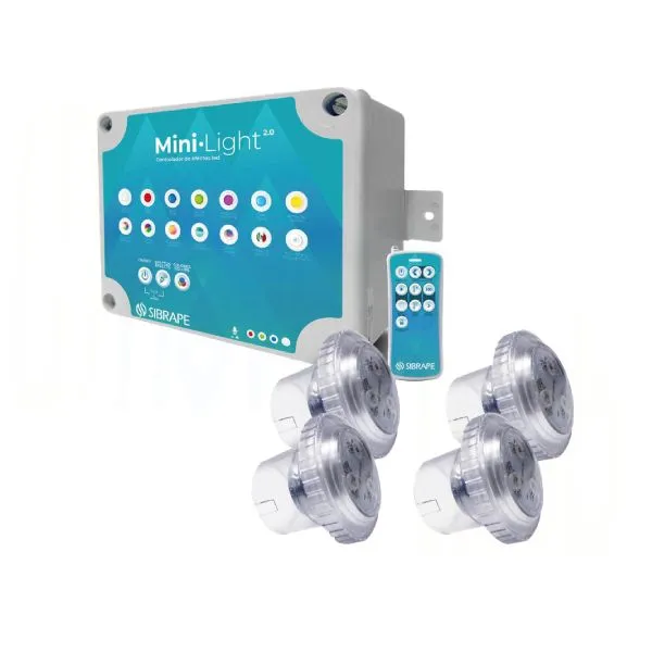 KIT 4 MINI LIGHT 9W CABLE 5 MTS CON FUENTE Y CONTROLADOR