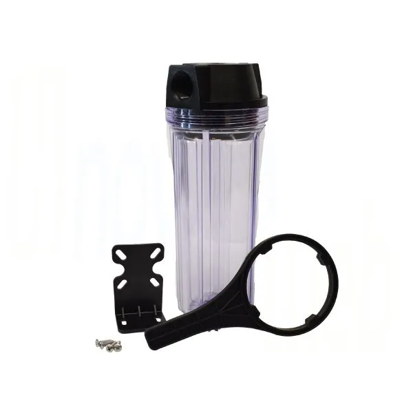 [607765 / 122-10N-S01, 3/4"] Clear #10 cartridge housing, 3/4", without bleed valve, with bracket and wrench